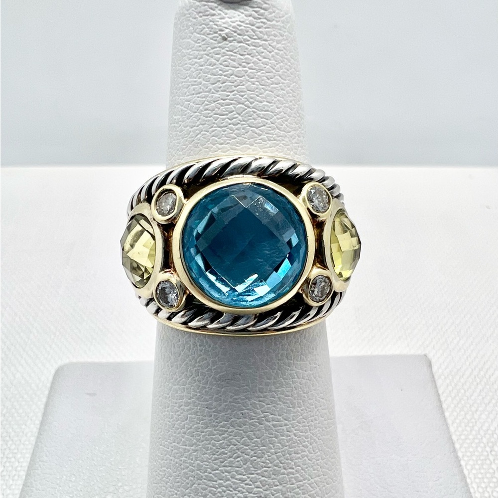 David Yurman Topaz, Yellow Quartz & Diamond Renaissance Ring